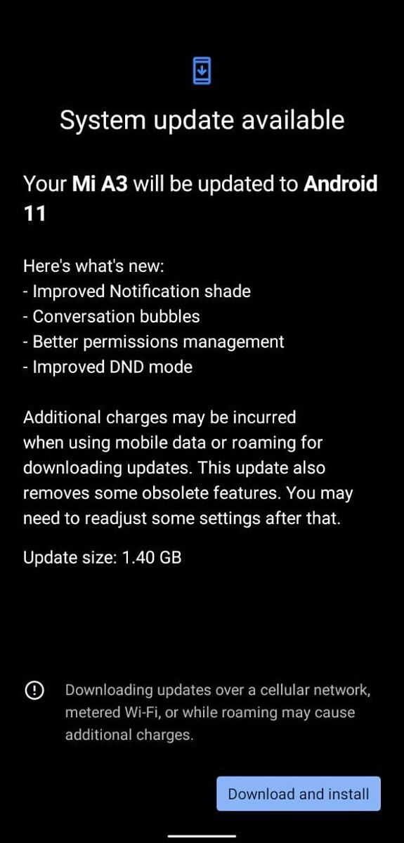 Mi A3 Android 11 update notification