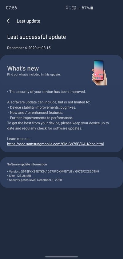 Samsung Galaxy S10 December 2020 Patch