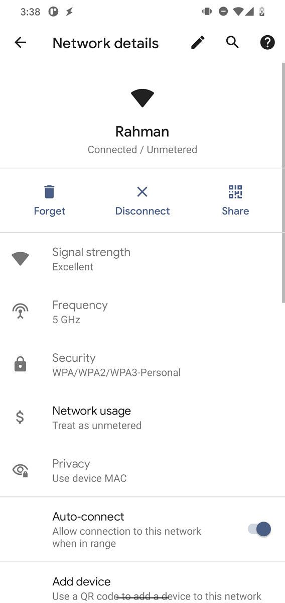 Android 11 network details