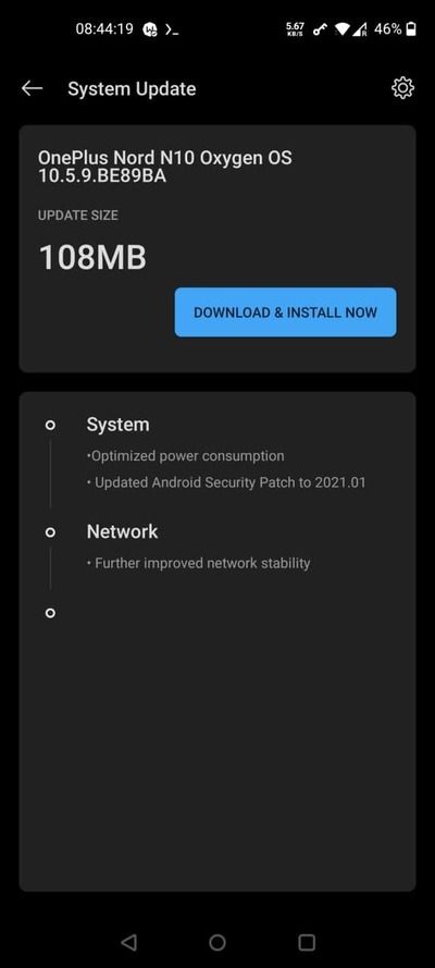 OnePlus Nord N10 5G OxygenOS 10.5.9 OTA