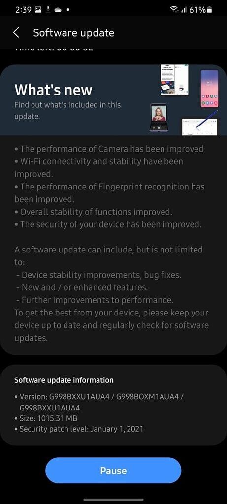 Samsung Galaxy S21 Ultra January security patches update
