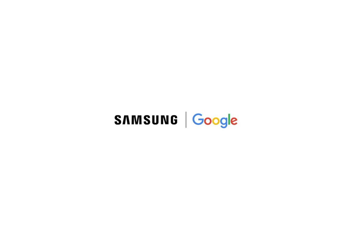 Samsung and Google logo on white background