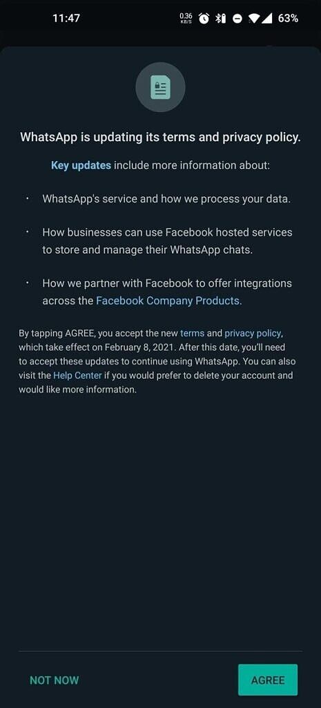 WhatsApp privacy policy update notification