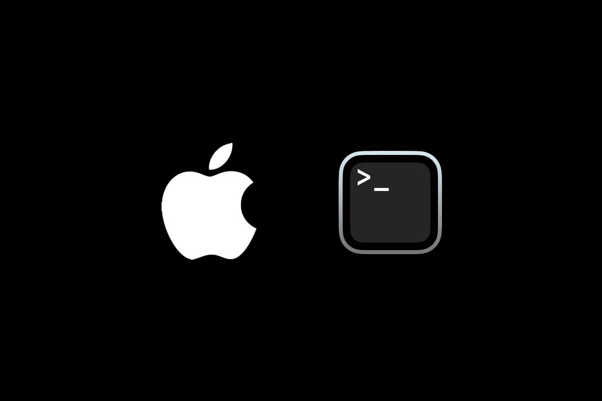 Терминал macOS и логотипы Apple рядом