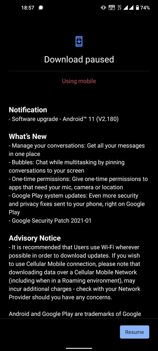 Nokia 8.3 5G Android 11 update screenshot