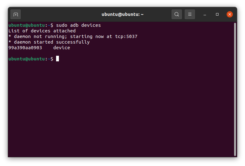 Ubuntu Linux adb devices command