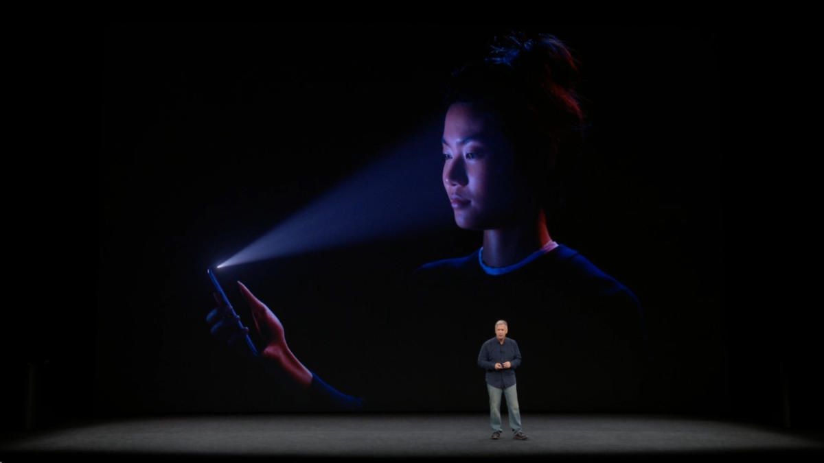 A keynote slide explaining how Face ID works on the iPhone X