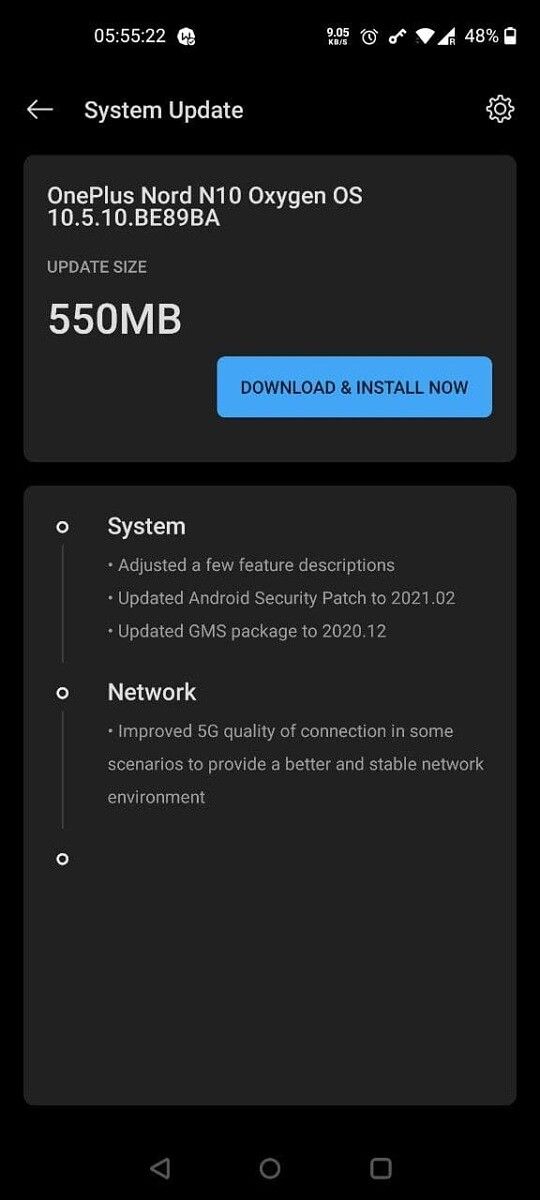 OxygenOS 10.5.10 for OnePlus Nord N10 5G