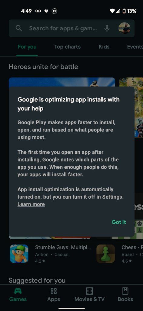 Play Store's App install optimization feature reduces app installation time