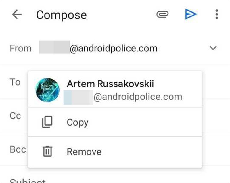 Gmail for Android new copy and remove buttons