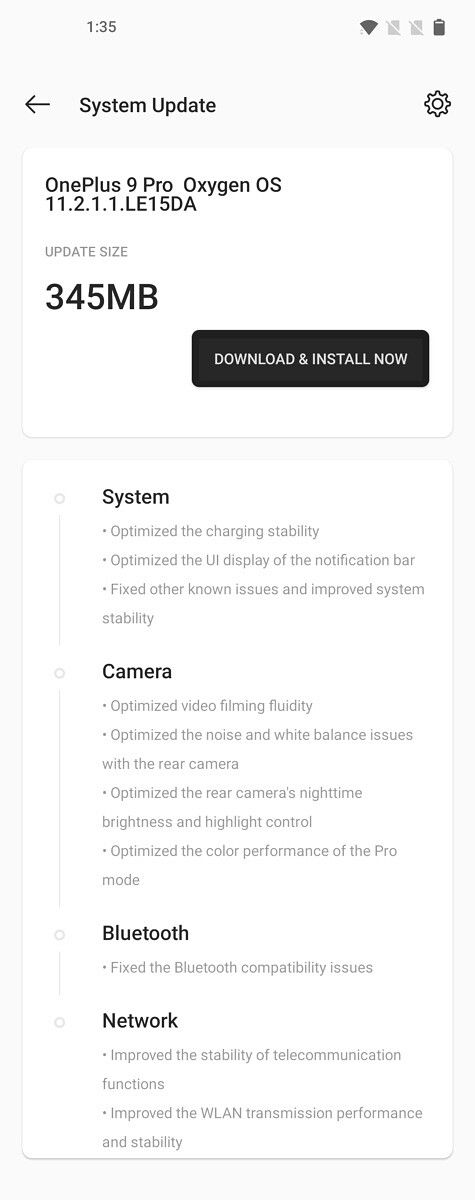 OnePlus 9 Pro India first OxygenOS update