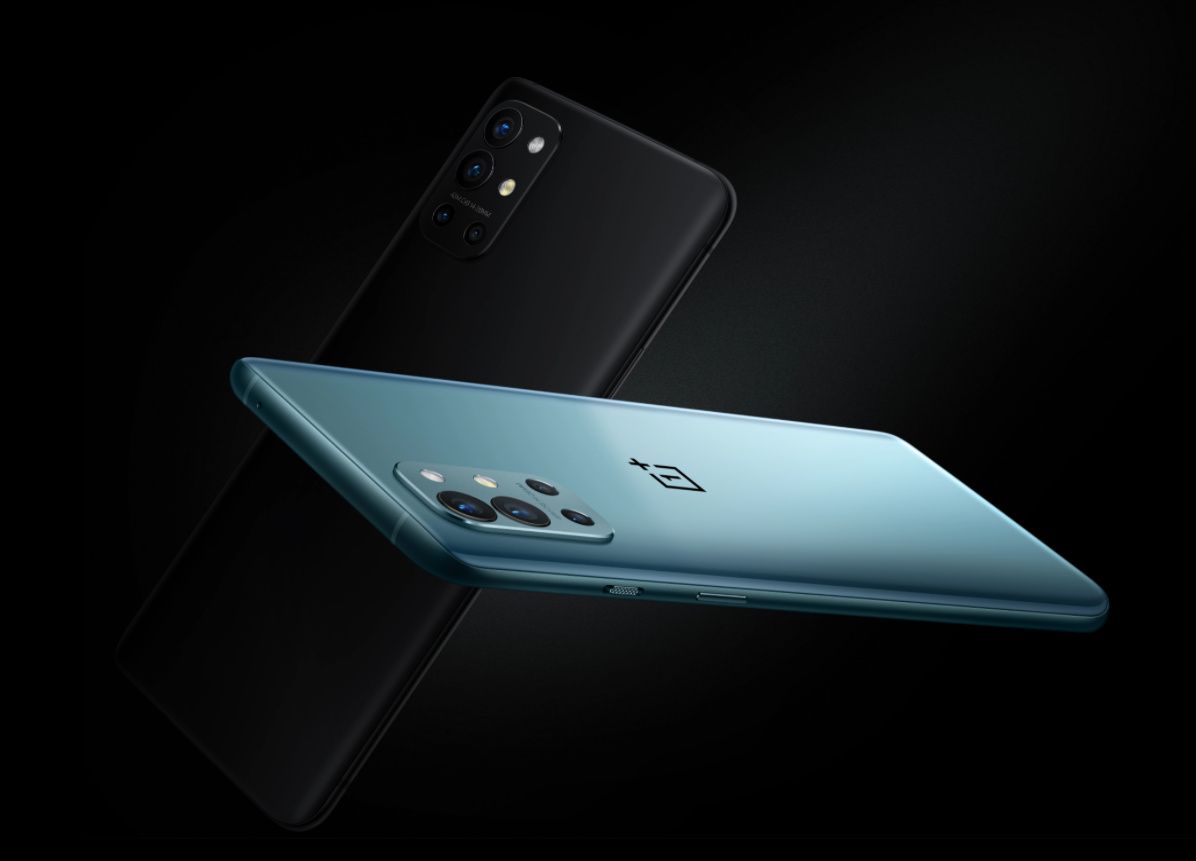 OnePlus 9R black and blue on black background