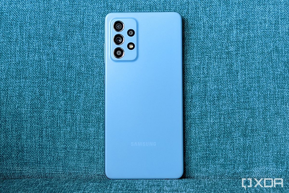 Samsung Galaxy A52 on blue background