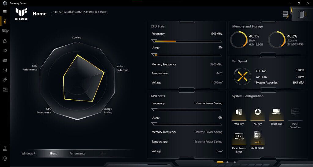 ASUS Tuf Dash F15 Armory Crate software