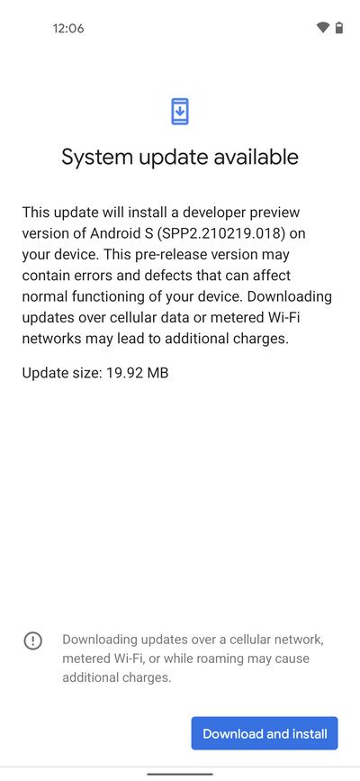 Android 12 Developer Preview 2.2
