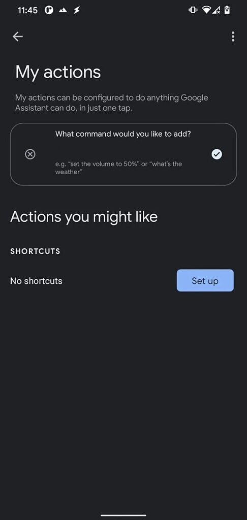 Google Assistant My Actions setup screen