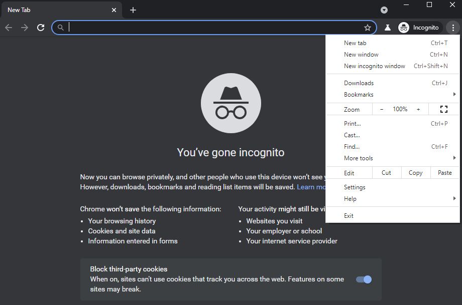 Opening an Incognito Chrome Window. Select the button with three