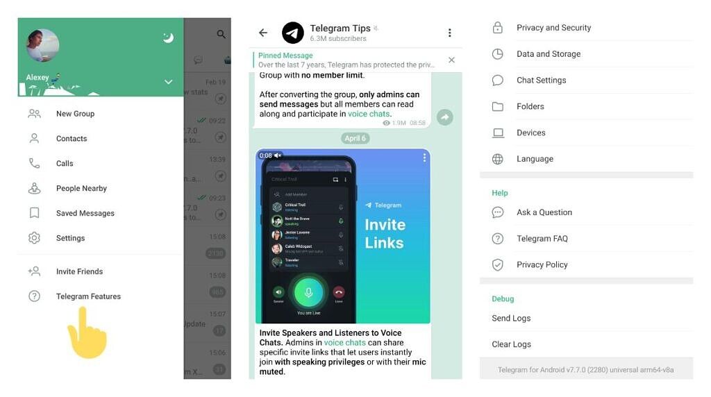 New link to Telegram Tips channel in the app menu