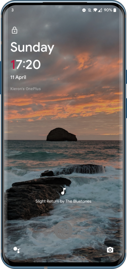 OnePlus 7T displaying currently playing track on the lock screen using Ambient Music mod