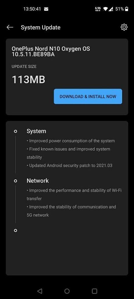 OnePlus Nord N10 5G OxygenOS 10.5.11