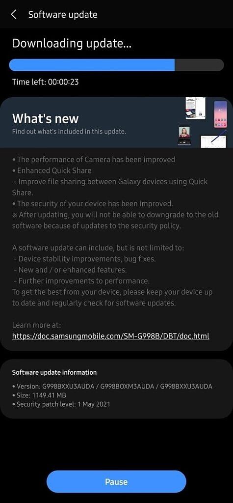 Samsung Galaxy S21 May 2021 update changelog