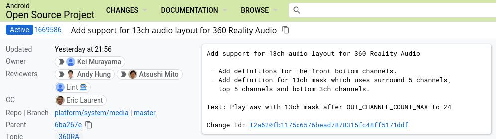 &quot;Add support for 13ch audio layout for 360 Reality Audio - Add definitions for the front bottom channels. - Add definition for 13ch mask which uses surround 5 channels, top 5 channels and bottom 3ch channels. Test: Play wav with 13ch mask after OUT_CHANNEL_COUNT_MAX to 24 Change-Id: I2a620fb1175c6576bead7878315fc48ff5171ddf&quot;