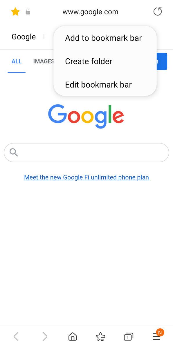 Samsung now has an optional bookmarks bar