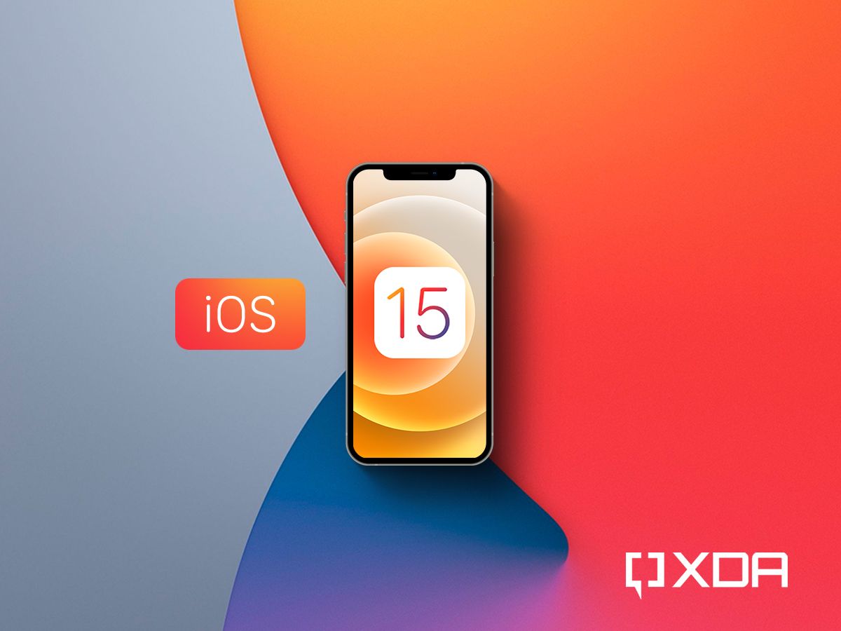 Apple iOS 15 custom graphic with iPhone on colorful background