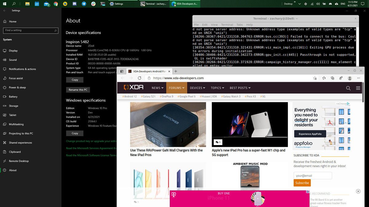 Linux apps on Windows 10