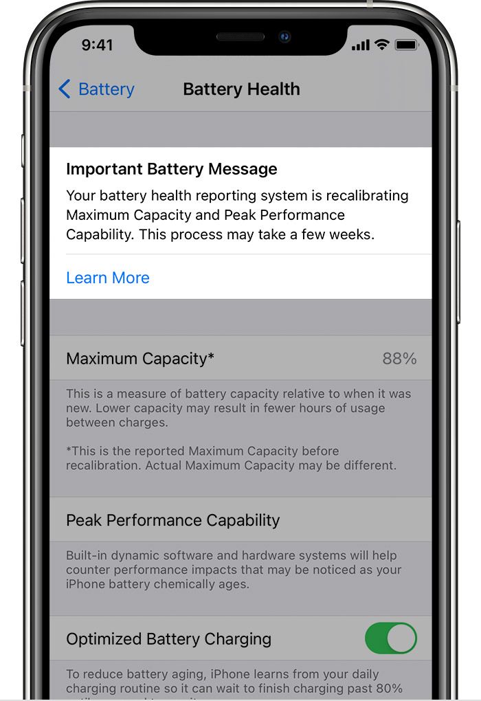 ios 14.5-iphone11-pro-settings-battery-battery-health-recalibrating-maximum-capacity-and-peak-performance-capability