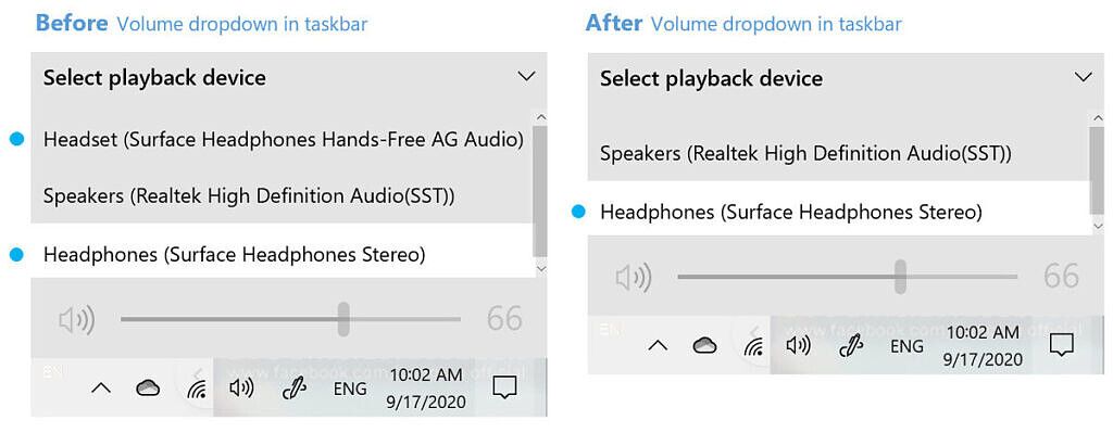 Before and after image of Windows 10 audio settings