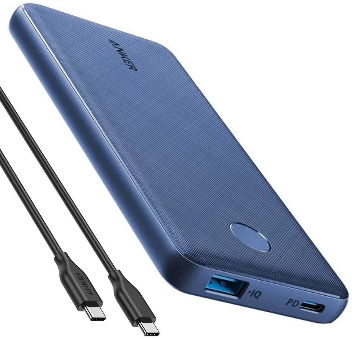 This portable battery has a slim design, 18W fast charging, and both USB Type-A and Type-C connectors.
