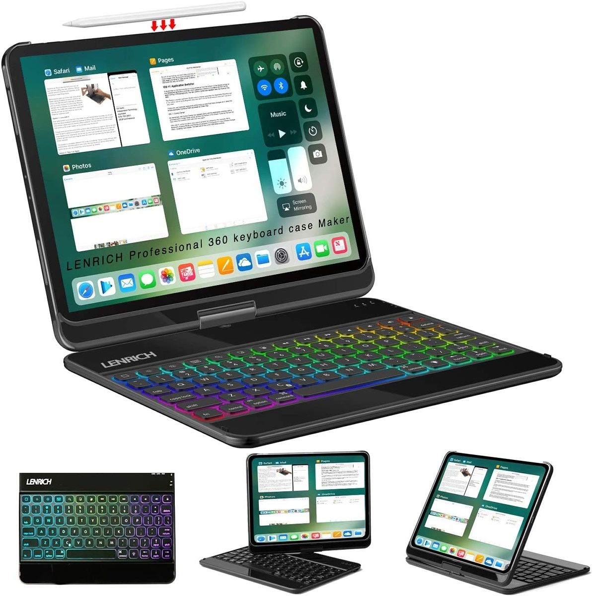 This iPad Pro keyboard case offers several unique features. In addition to a 360 degree swivel ability, you also get RGB backlit keys. Put all of this together with an affordable price tag and you have a winner.
