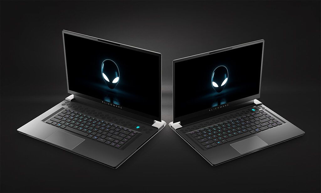 Alienware x15 and Alienware x17 on black background