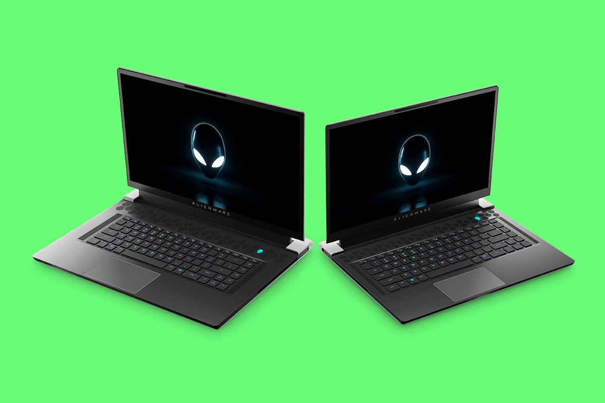 Alienware x15 and Alienware x17 on green background