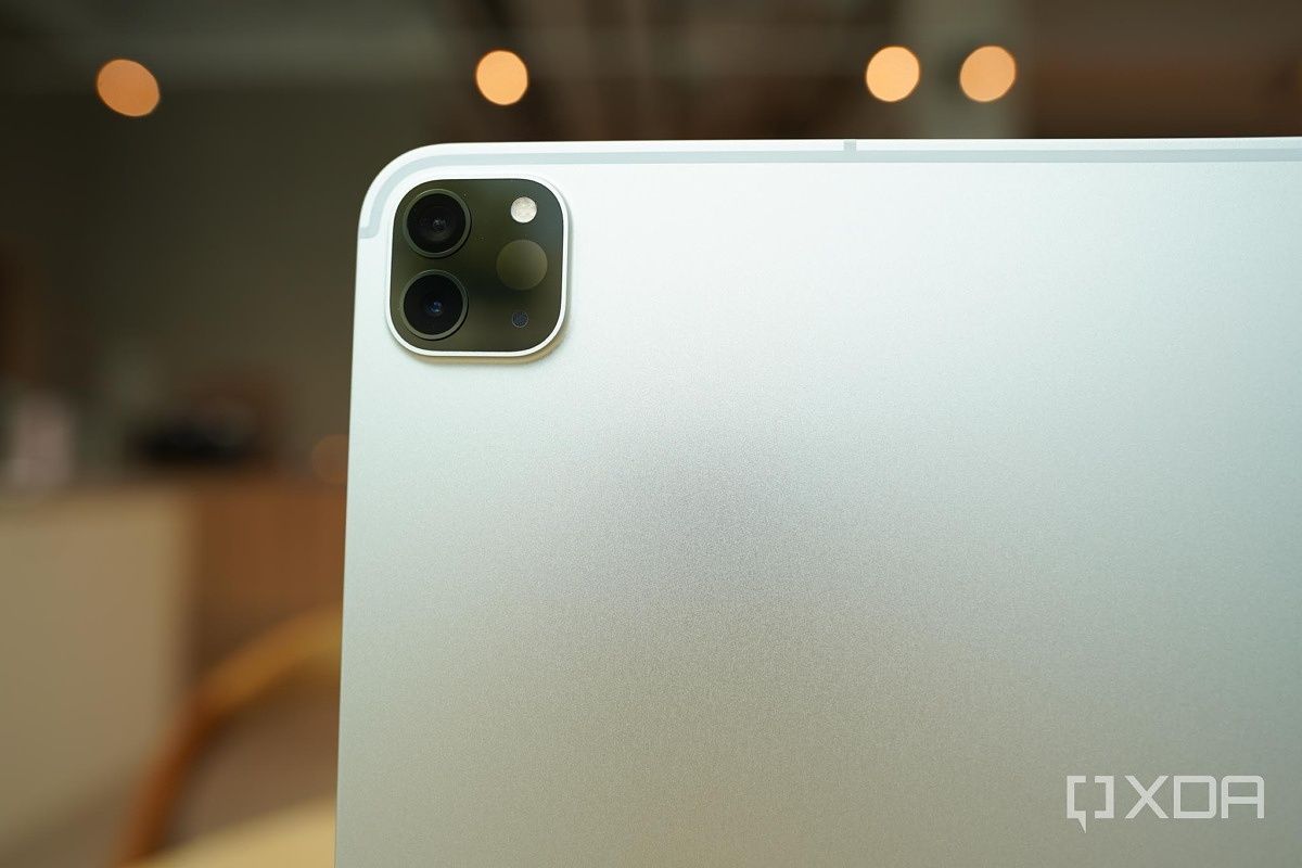 A close-up of the camera bump on the 2021 Apple iPad Pro