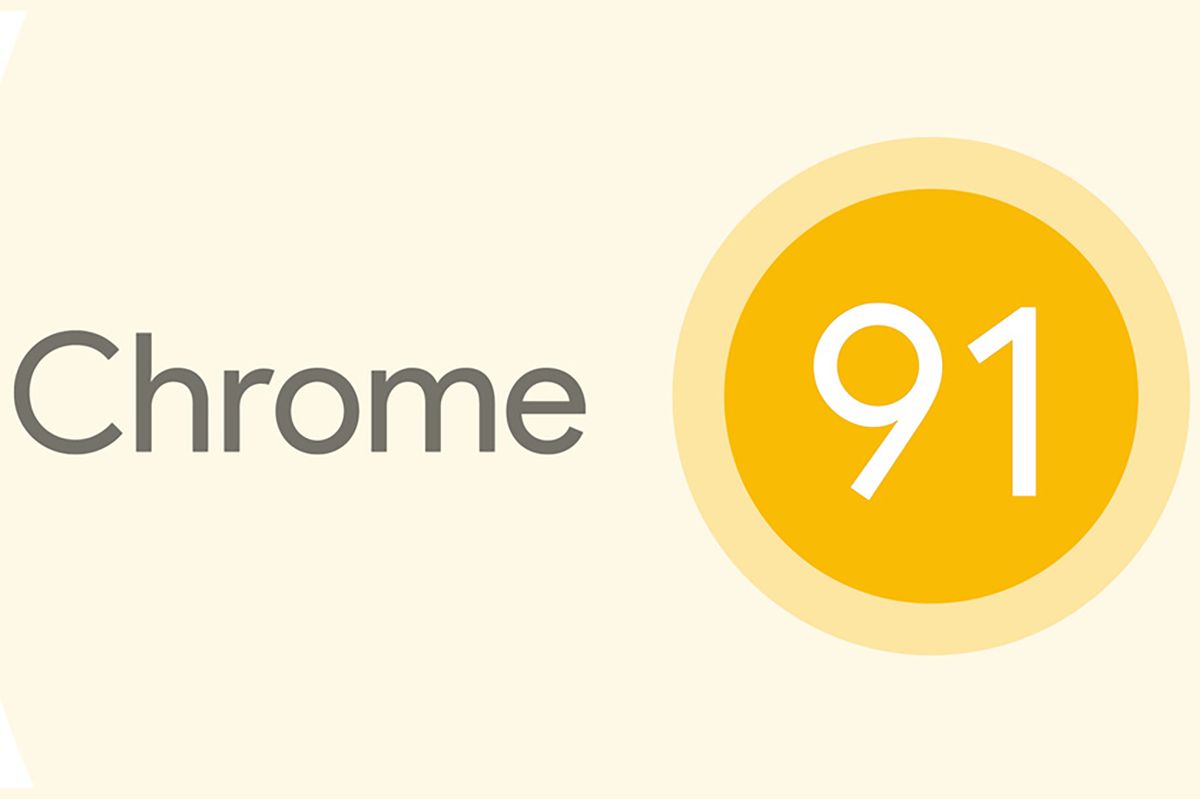 Google Chrome 91 update announcement poster with yellow background