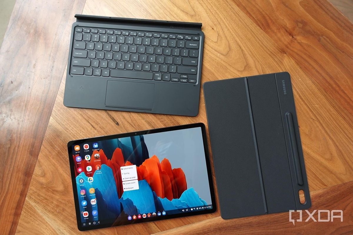 The Galaxy Tab S7 and its two piece keyboard case.