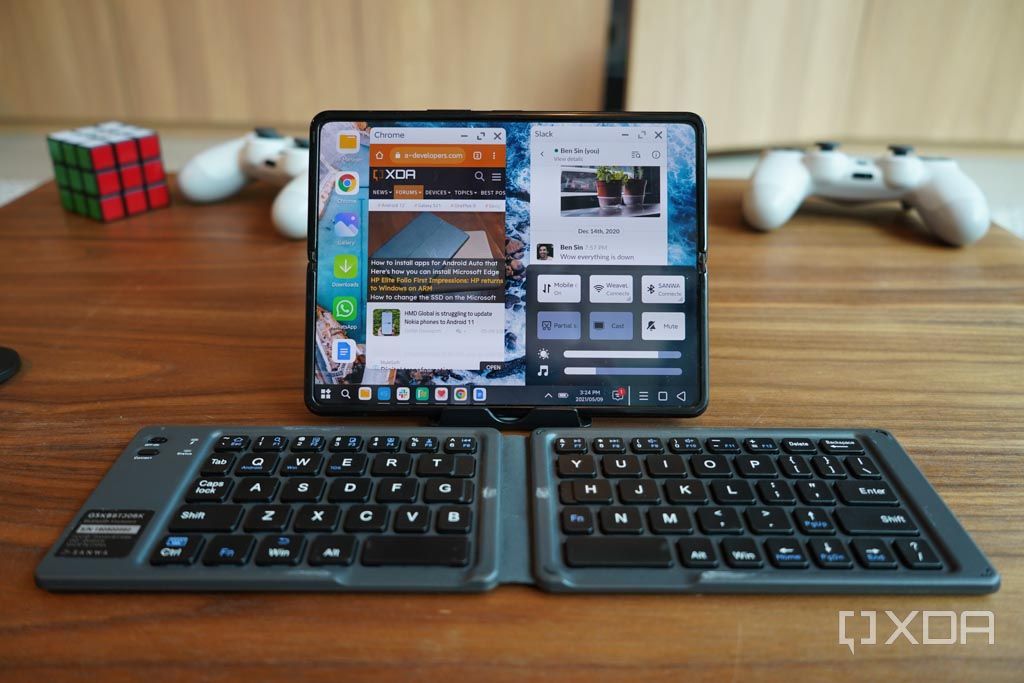 The Xiaomi Mi Mix Fold connected to a Bluetooth keyboard