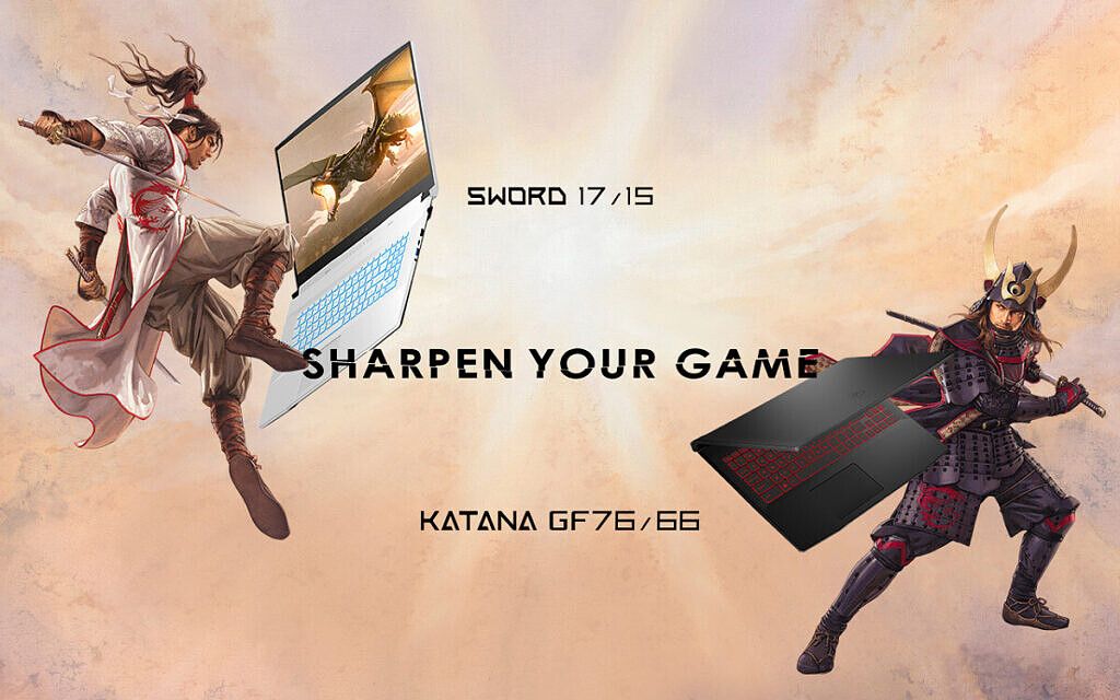 MSI Sword and Katana laptops with animated background