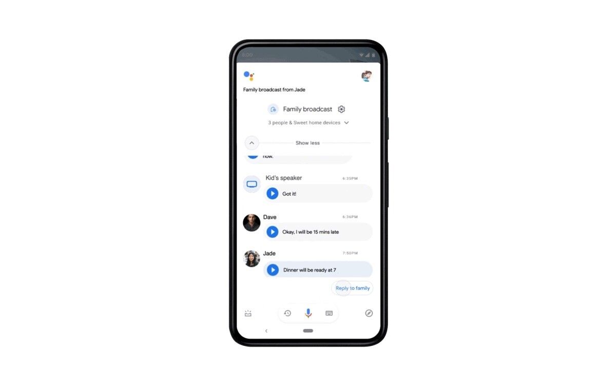Google Assistant Family Broadcast on mobile