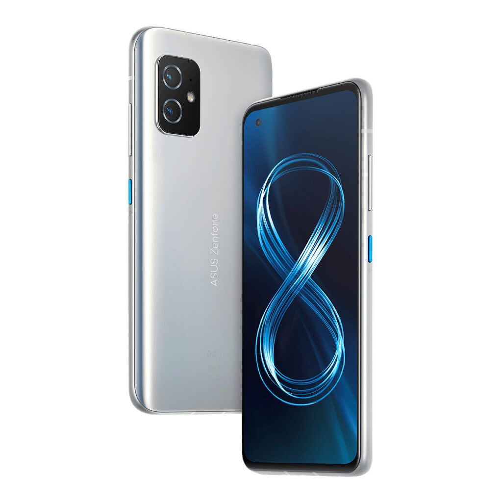 Horizon Silver ZenFone 8 with blue accent on power button