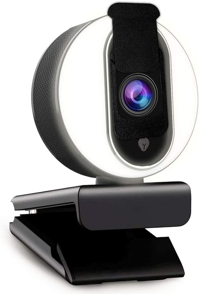 The ring light around the webcam with adjustable brightness helps improve video quality if the ambient lighting around you is insufficient. It also has a privacy cover, auto-focus, and dual microphones.
