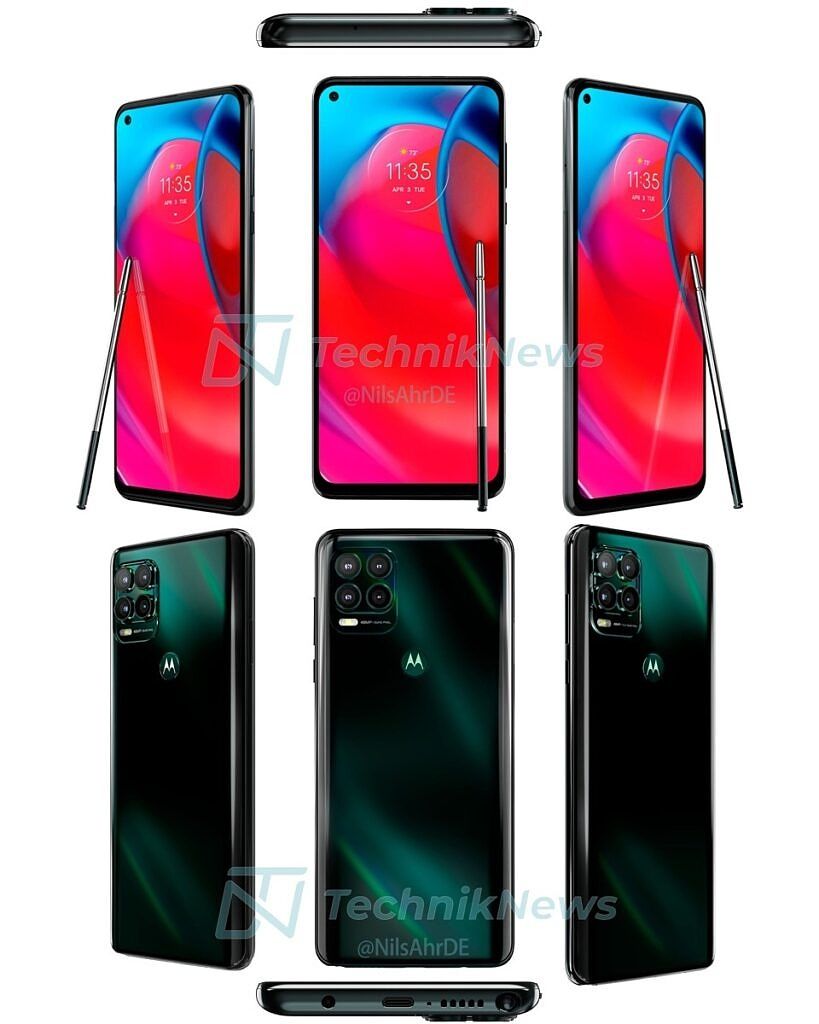 Moto G Stylus 5G leaked renders showing front, back, bottom and top