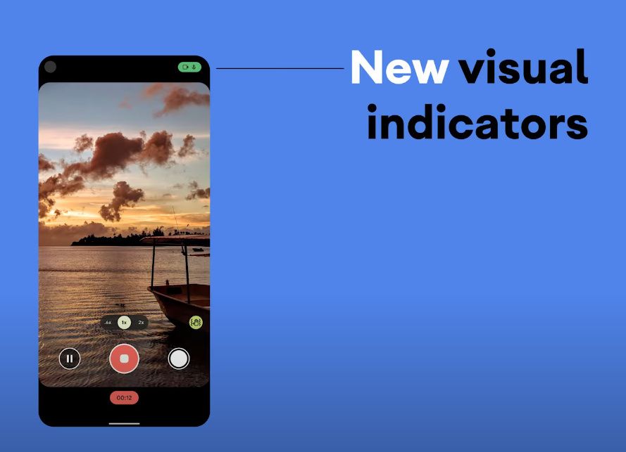 New visual indicators for camera and microphone in Android 12