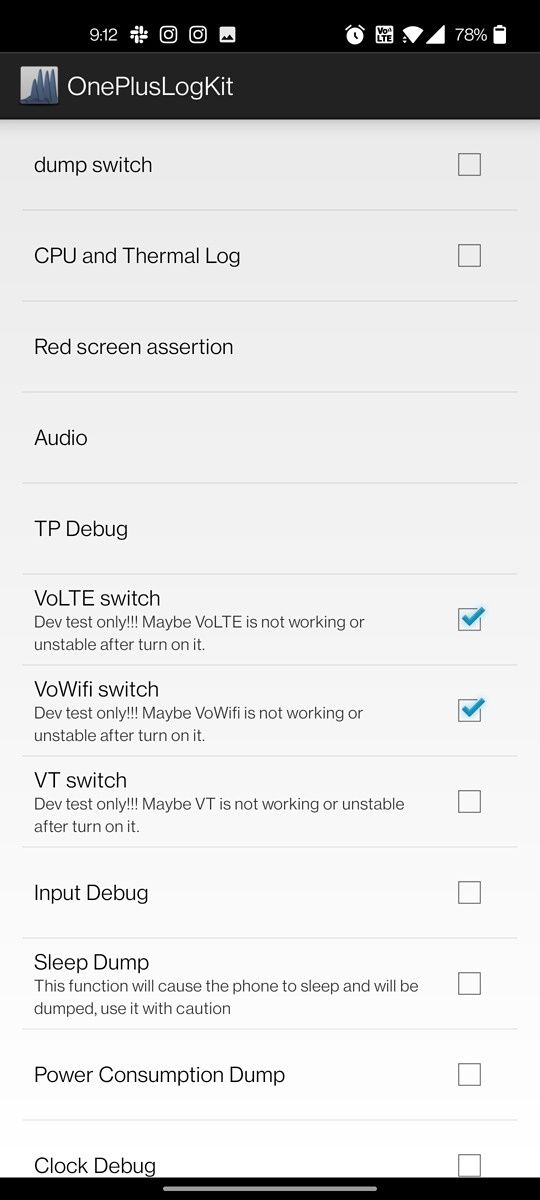 OnePlusLogKit with VoLTE and VoWifi checked