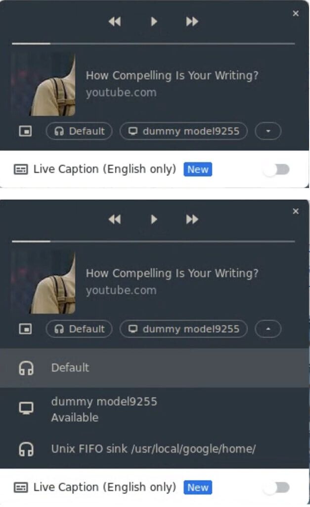Google Chrome's media player is getting an output picker