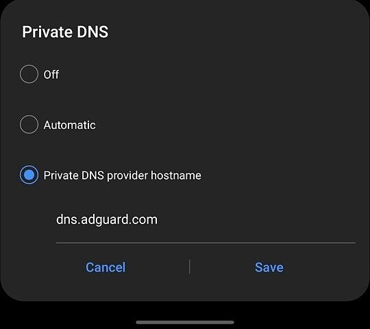 Settings page to change the DNS Provider for blocking ads