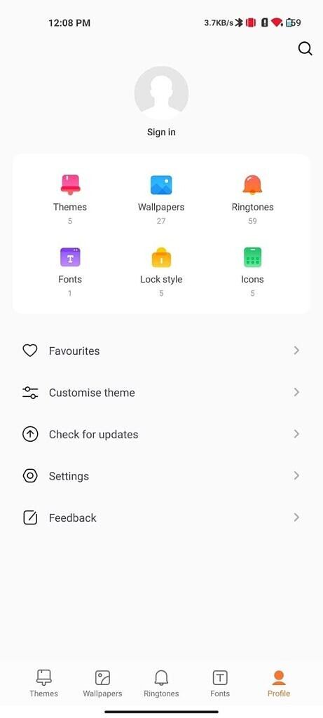 Profile section in MIUI Themes app
