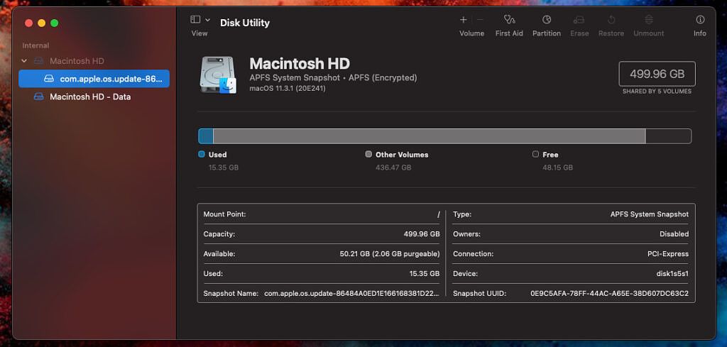 Disk Utility main menu on Mac